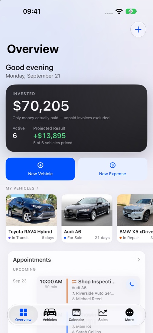 Deelary overview screen showing invested capital and projected result
